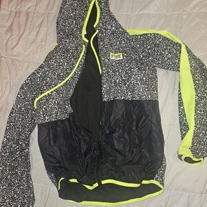 Womens Victoria Secret Pink Black Neon Yellow Hooded Jacket WindBreaker Xs Smal
